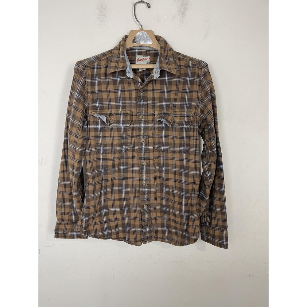 Gap Shirt Mens Medium Brown Plaid Flannel Grunge y2K Skater Button Up Pocket